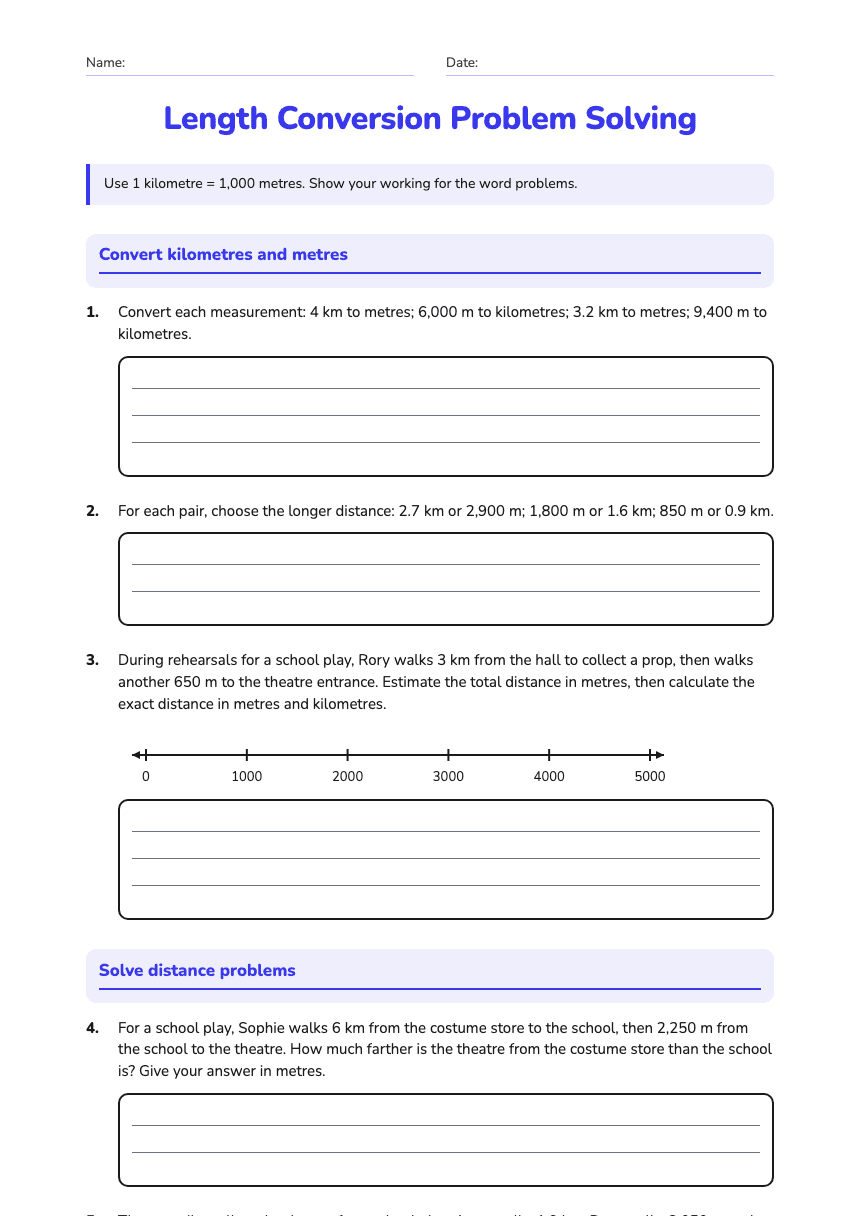 Length Conversion Problem Solving worksheet preview