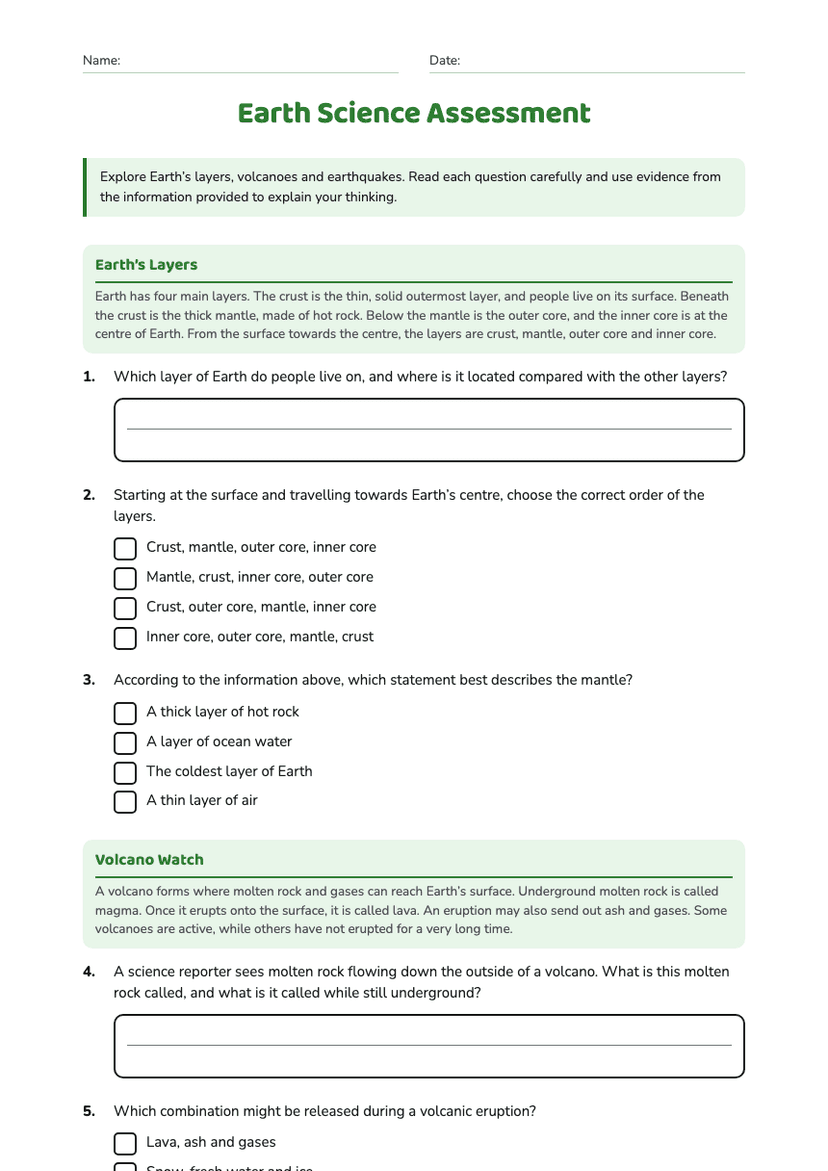 Earth Science Assessment