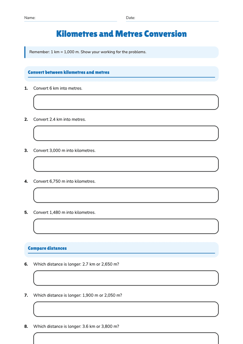 Kilometres and Metres Conversion