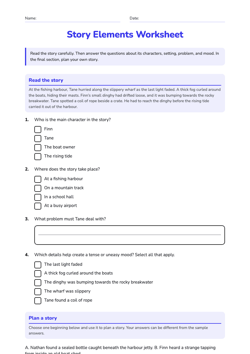 Story Elements Worksheet worksheet preview
