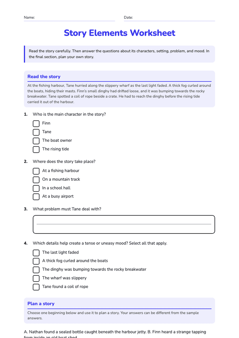 Story Elements Worksheet