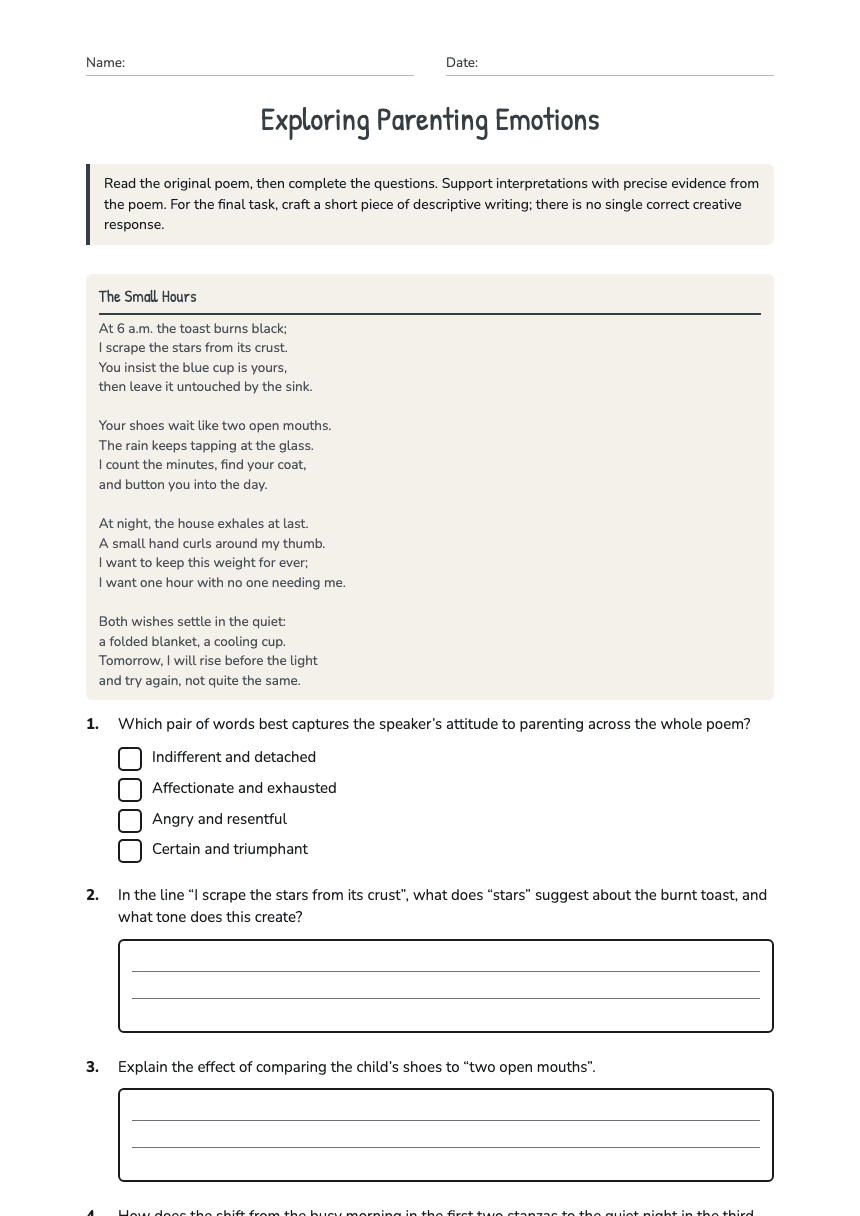 Exploring Parenting Emotions worksheet preview
