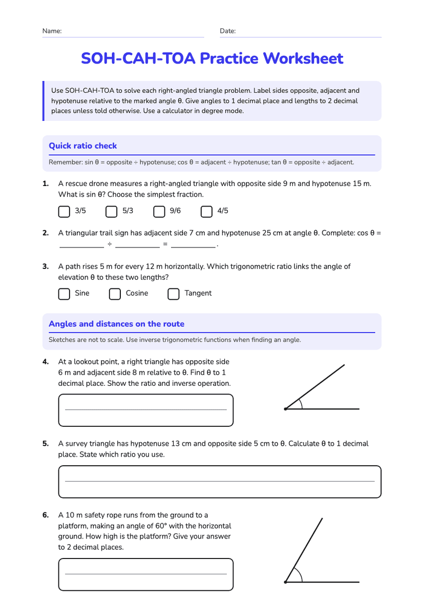 SOH-CAH-TOA Practice Worksheet