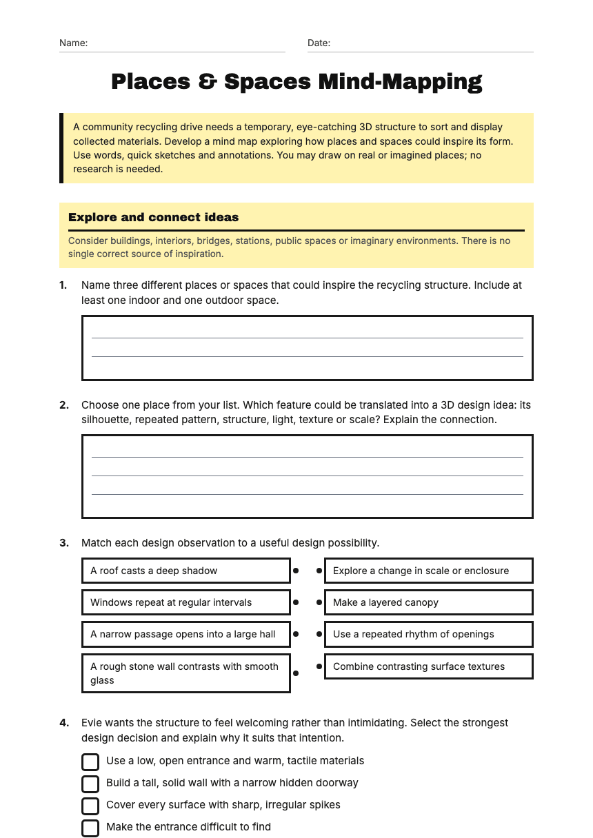 Places & Spaces Mind-Mapping worksheet preview