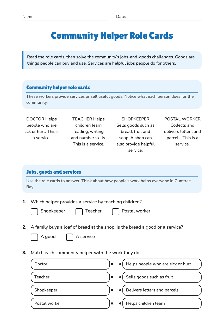 Community Helper Role Cards worksheet preview