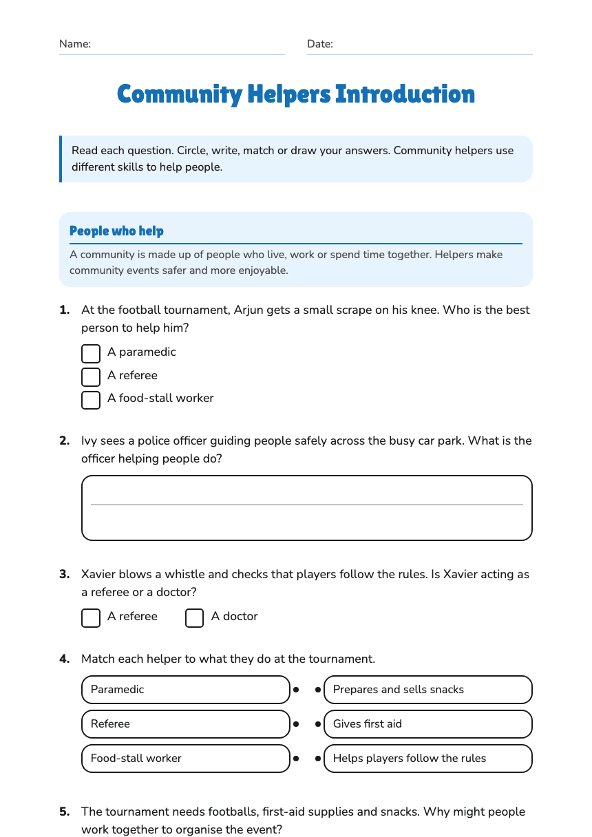 Community Helpers Introduction worksheet preview