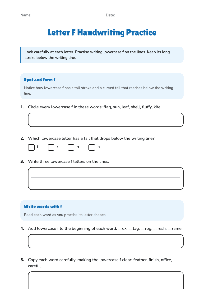 Letter F Handwriting Practice worksheet preview