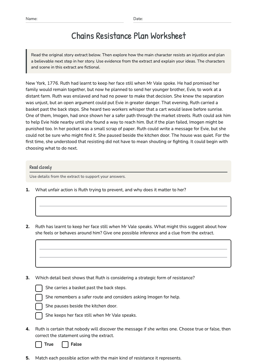 Chains Resistance Plan Worksheet worksheet preview