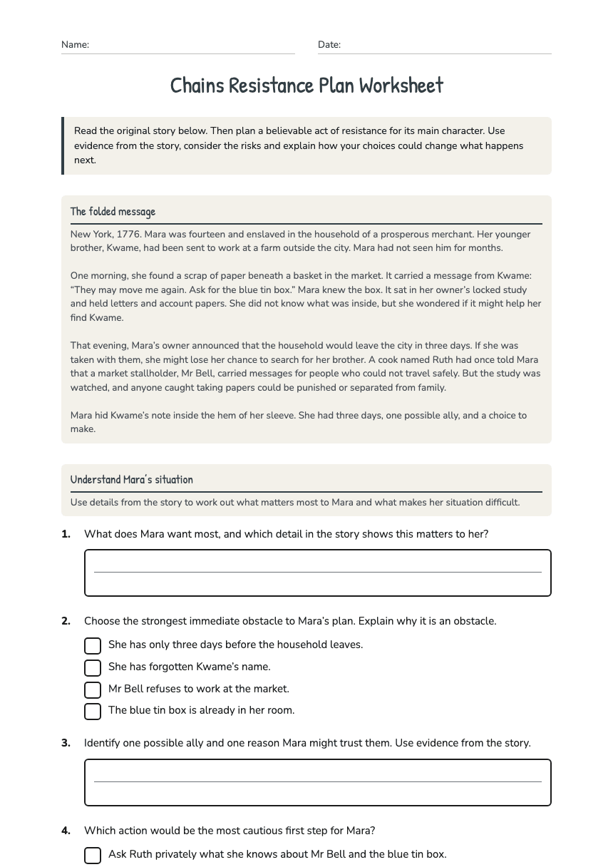 Chains Resistance Plan Worksheet worksheet preview