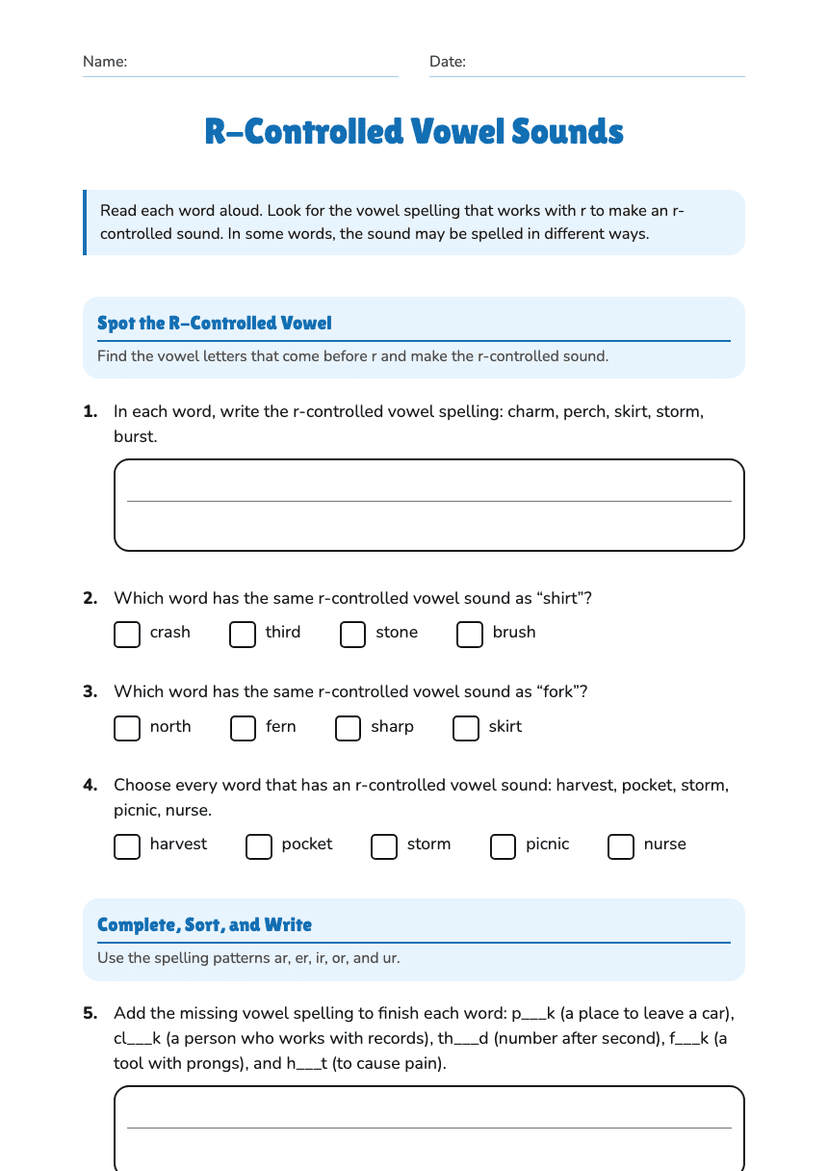 R-Controlled Vowel Sounds