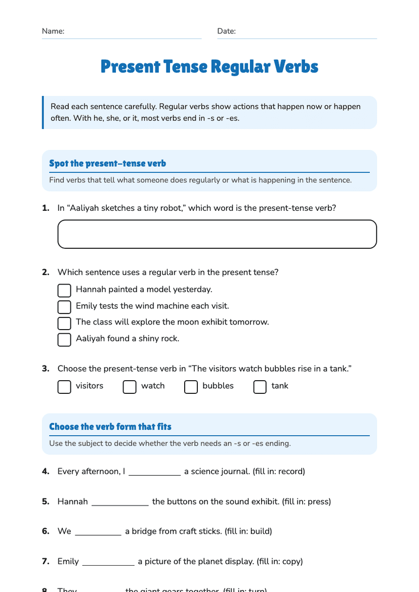 Present Tense Regular Verbs