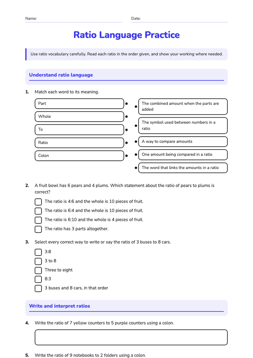 Ratio Language Practice