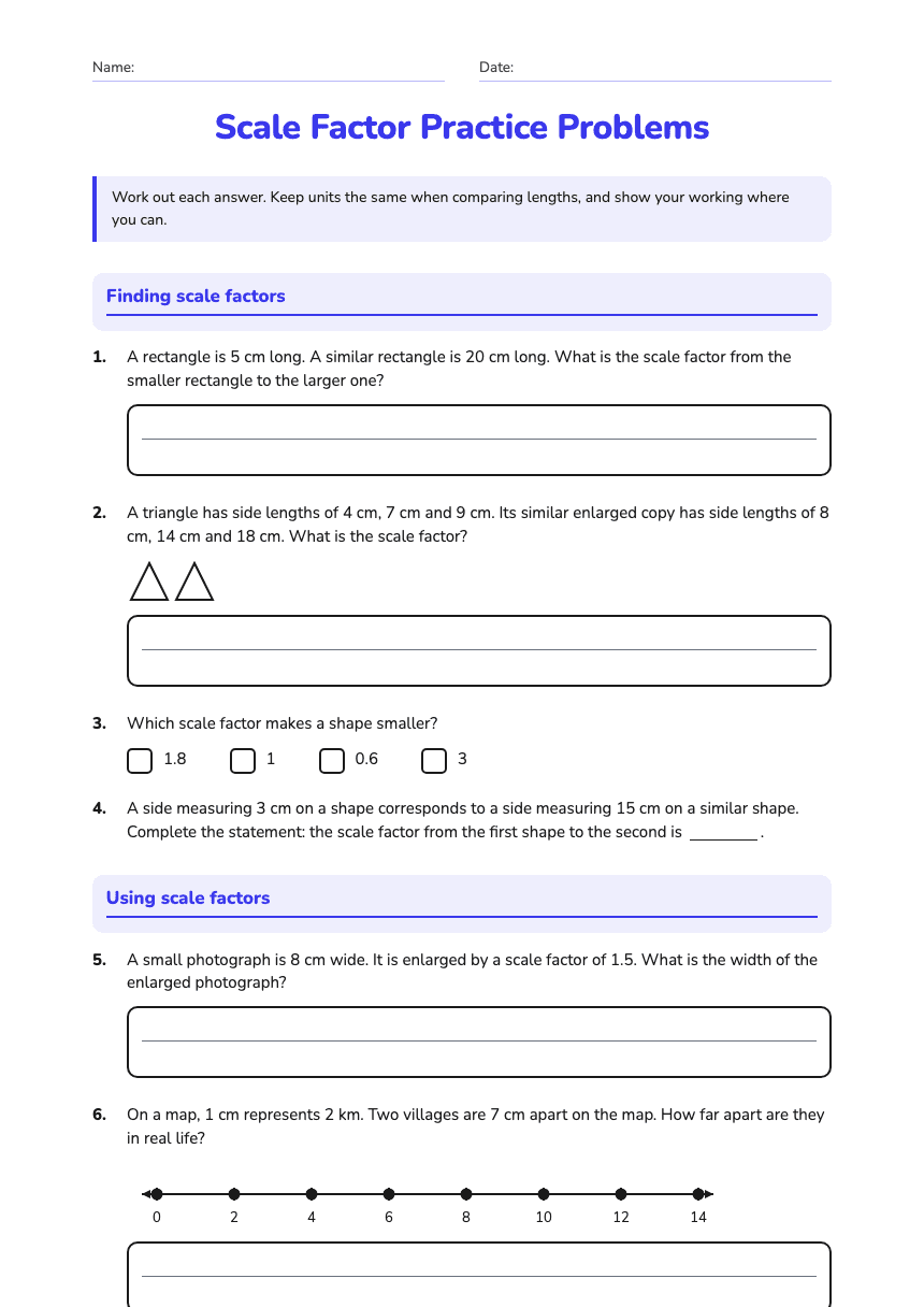 Scale Factor Practice Problems worksheet preview