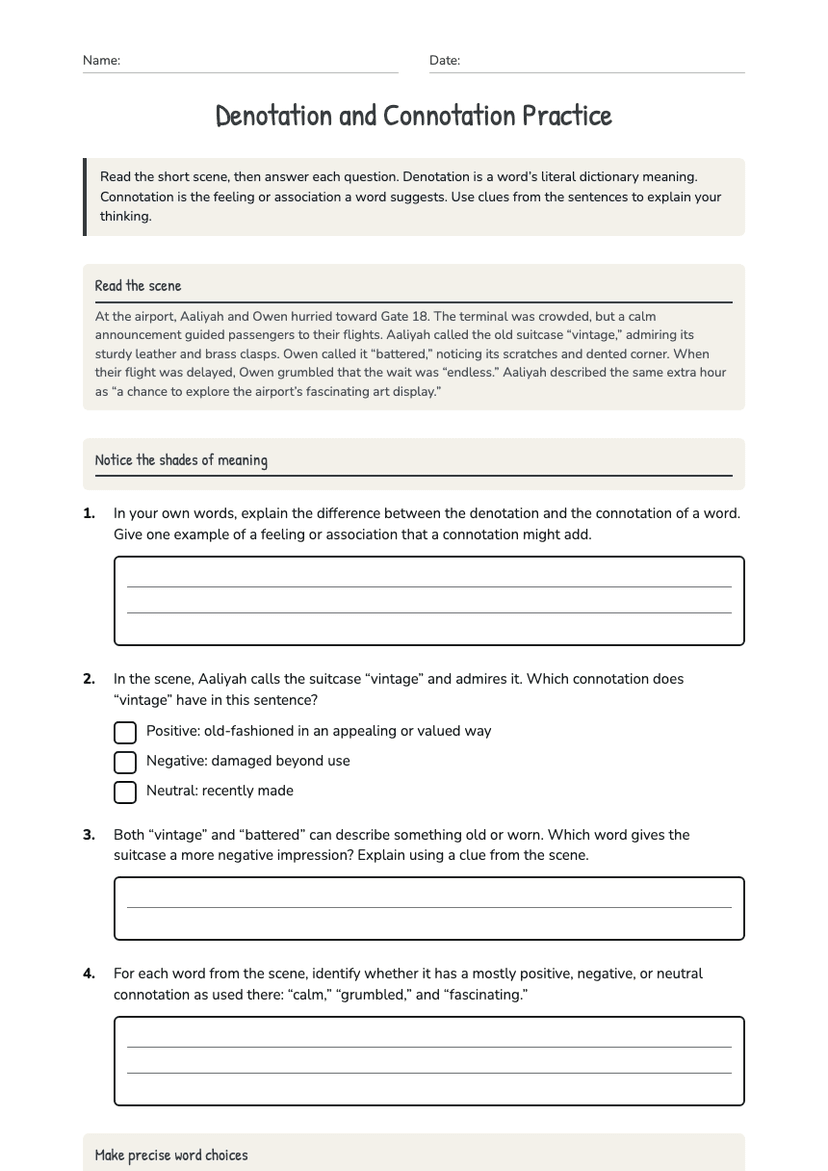 Denotation and Connotation Practice