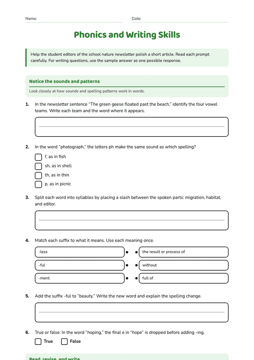 Phonics and Writing Skills