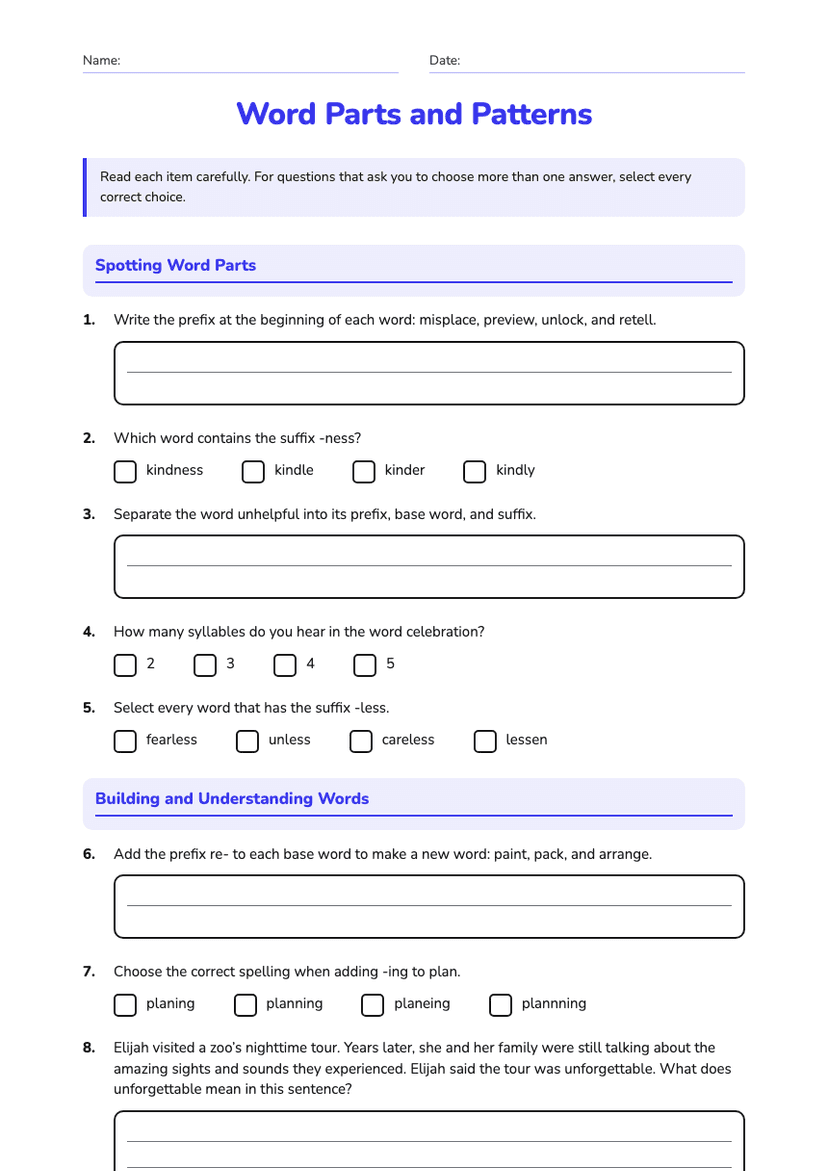 Word Parts and Patterns