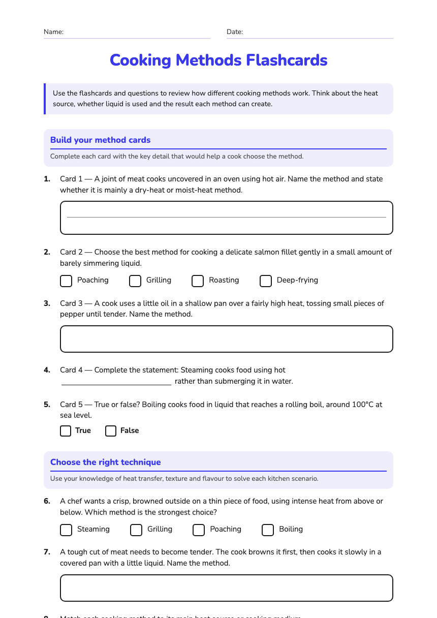 Cooking Methods Flashcards worksheet preview