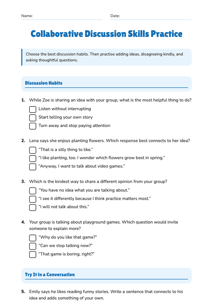 Collaborative Discussion Skills Practice