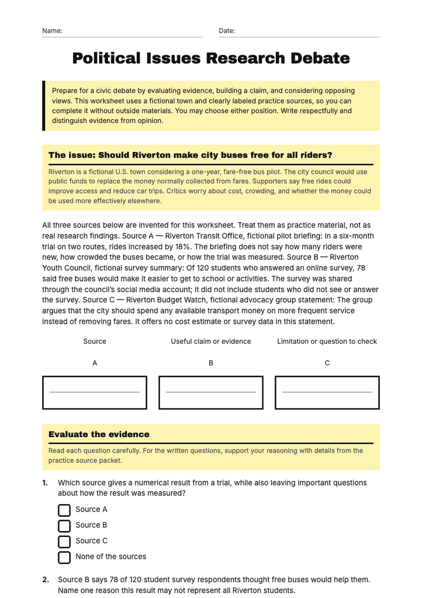 Political Issues Research Debate