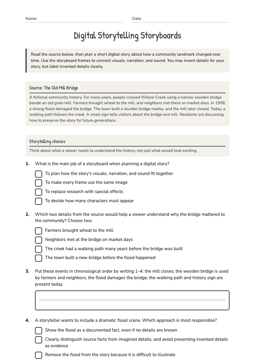 Digital Storytelling Storyboards worksheet preview