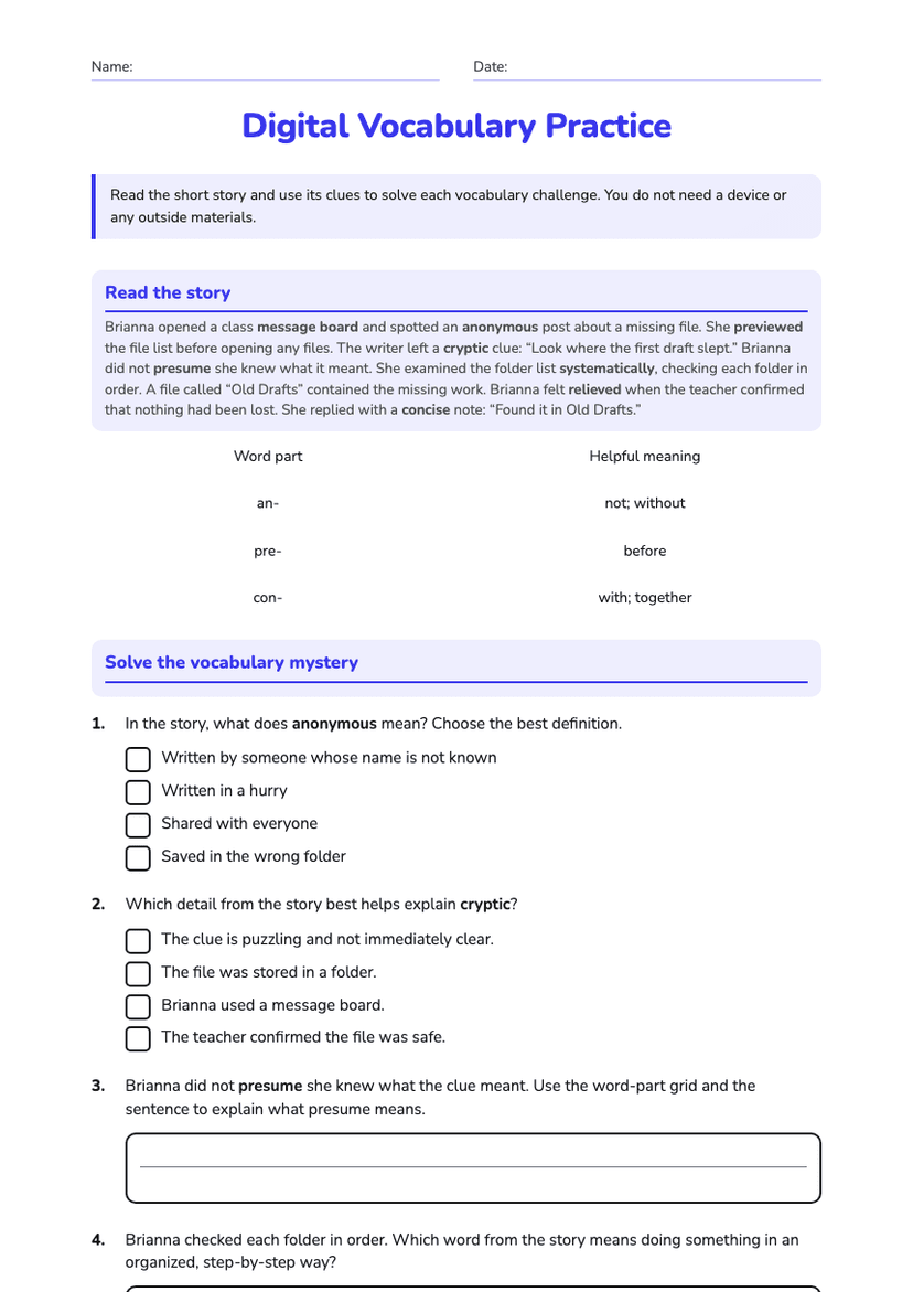 Digital Vocabulary Practice