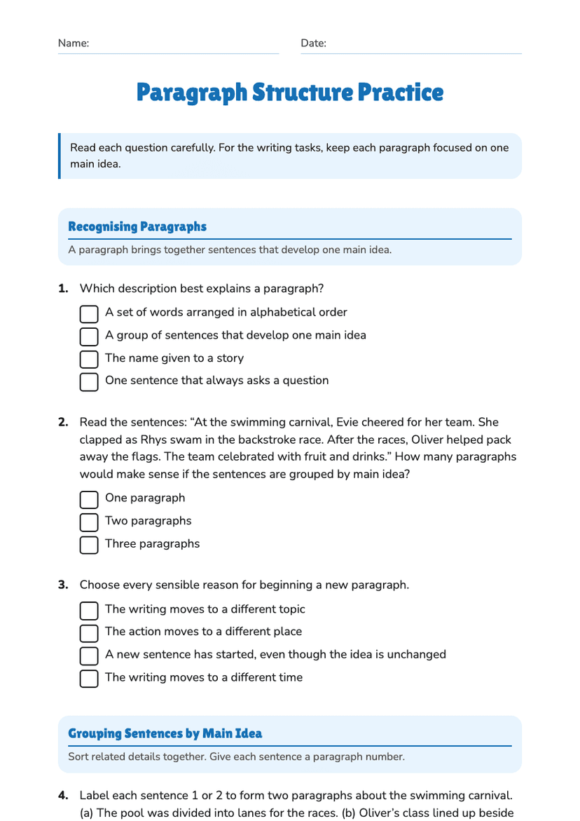 Paragraph Structure Practice