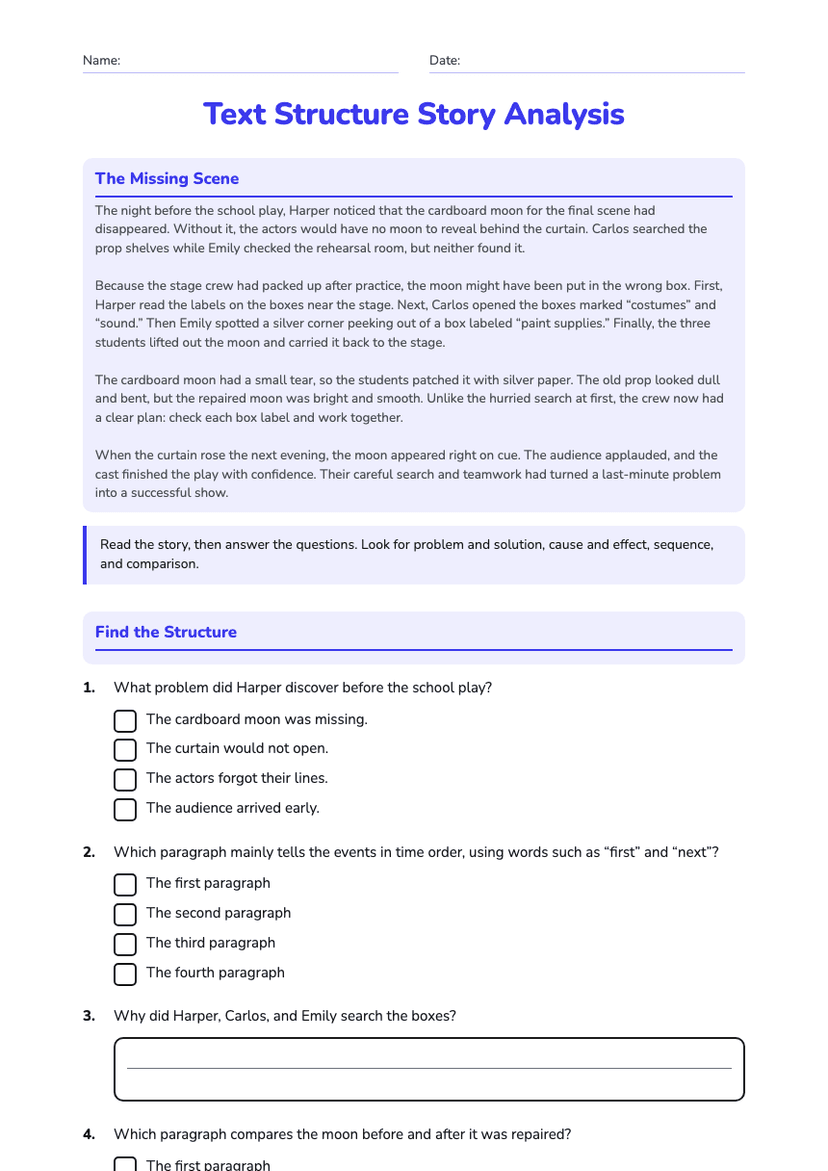 Text Structure Story Analysis