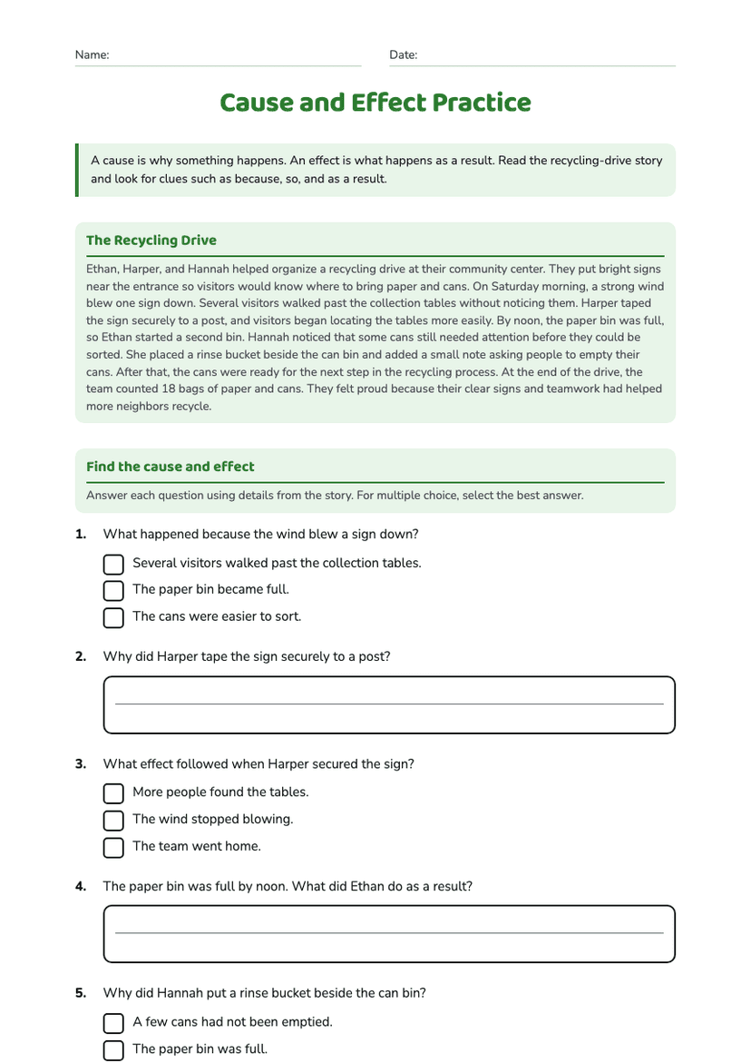 Cause and Effect Practice