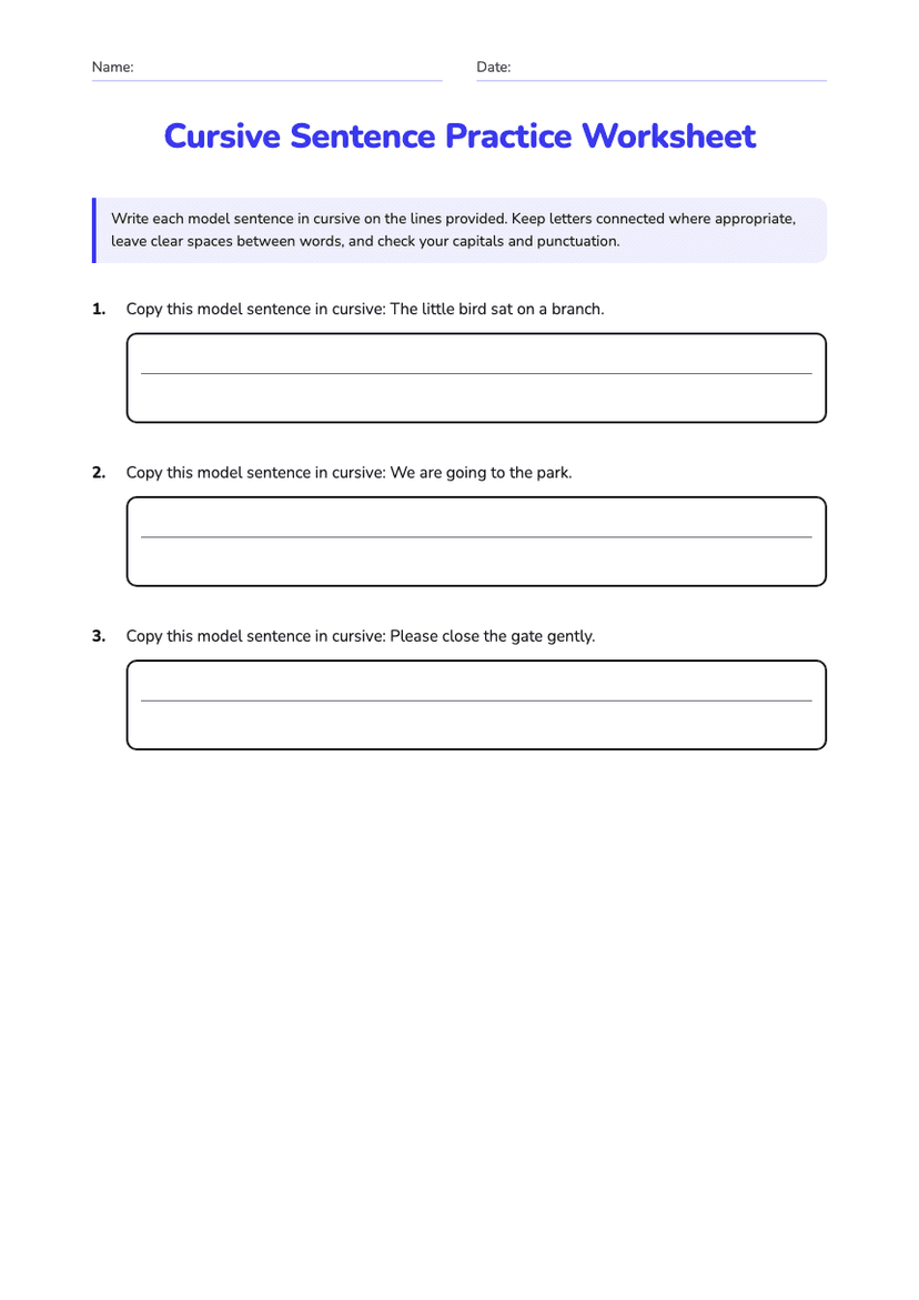 Cursive Sentence Practice Worksheet