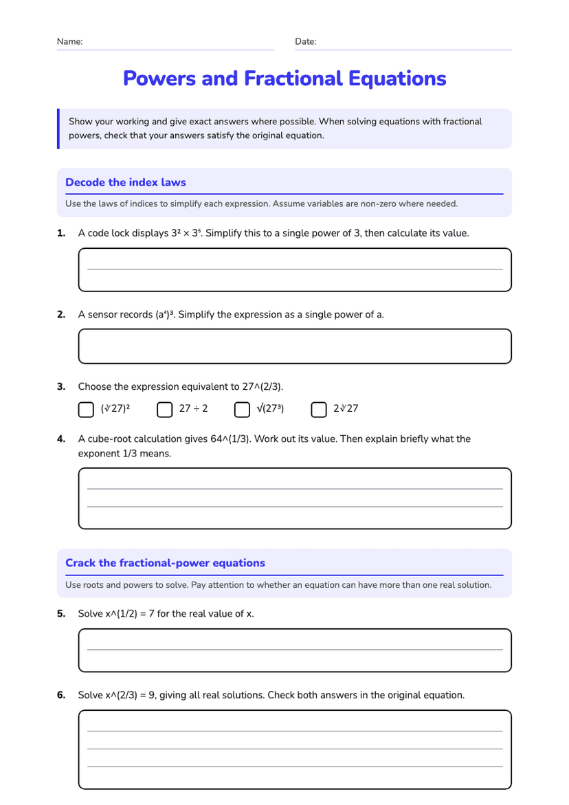 Powers and Fractional Equations