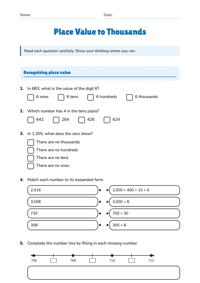 Place Value to Thousands