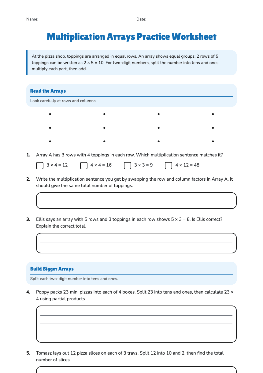 multiplication arrays practice worksheet 70142