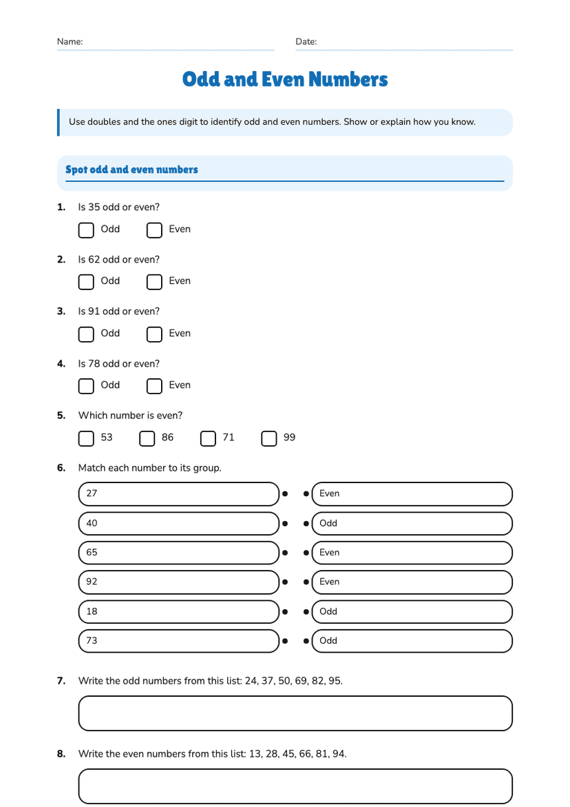 Odd and Even Numbers