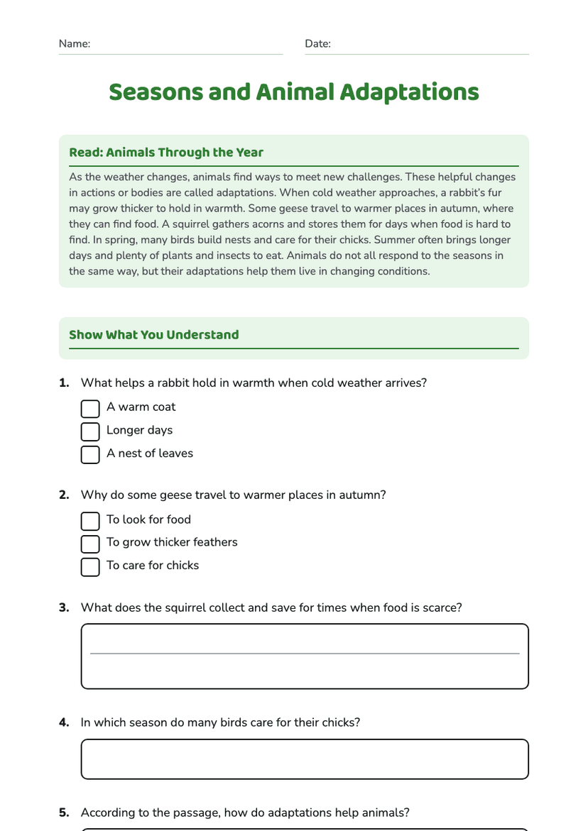 Seasons and Animal Adaptations