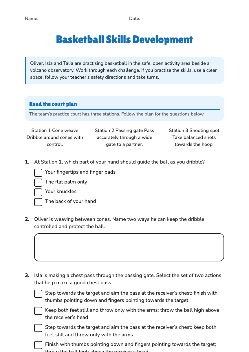 Basketball Skills Development worksheet preview