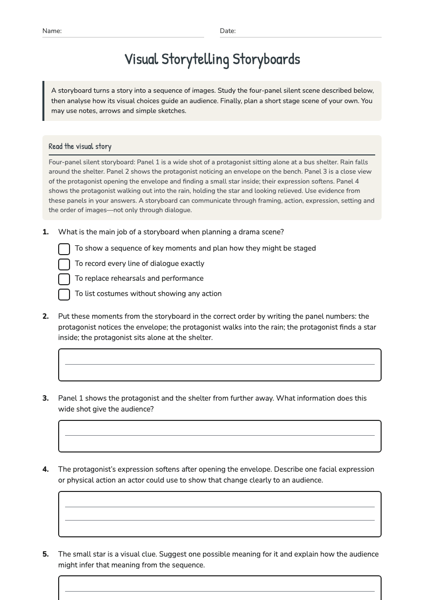 Visual Storytelling Storyboards worksheet preview