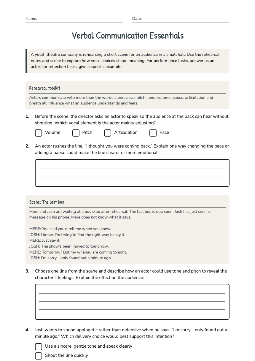 Verbal Communication Essentials worksheet preview