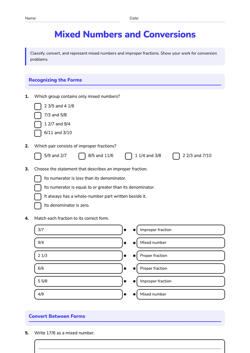 Mixed Numbers and Conversions