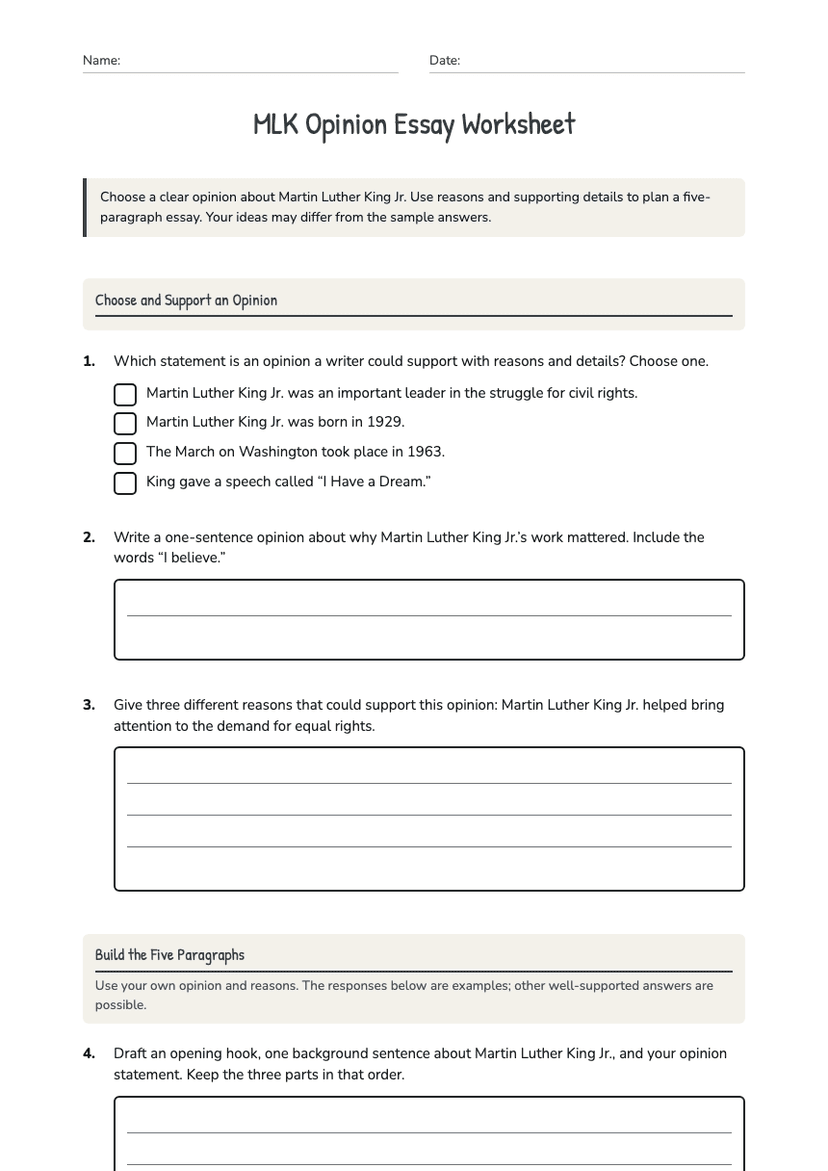 MLK Opinion Essay Worksheet