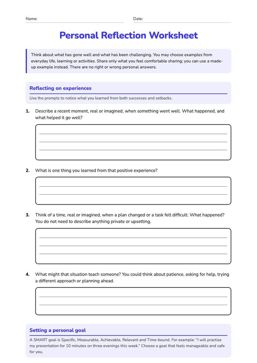 Personal Reflection Worksheet