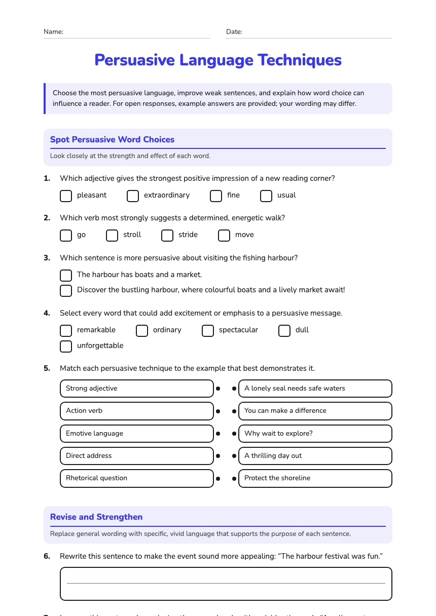 Persuasive Language Techniques worksheet preview