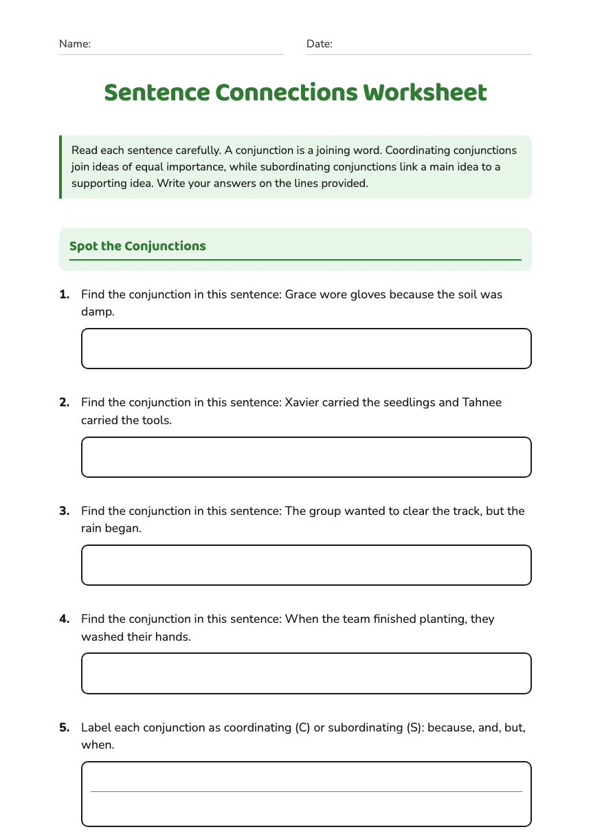 Sentence Connections Worksheet worksheet preview