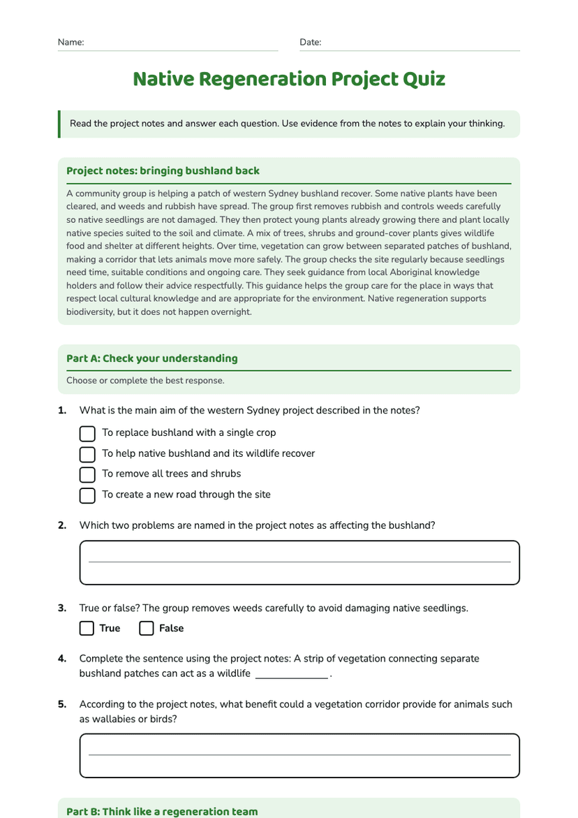 Native Regeneration Project Quiz
