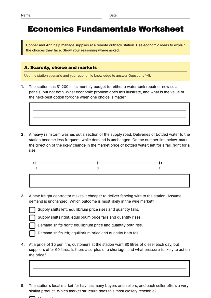 Economics Fundamentals Worksheet