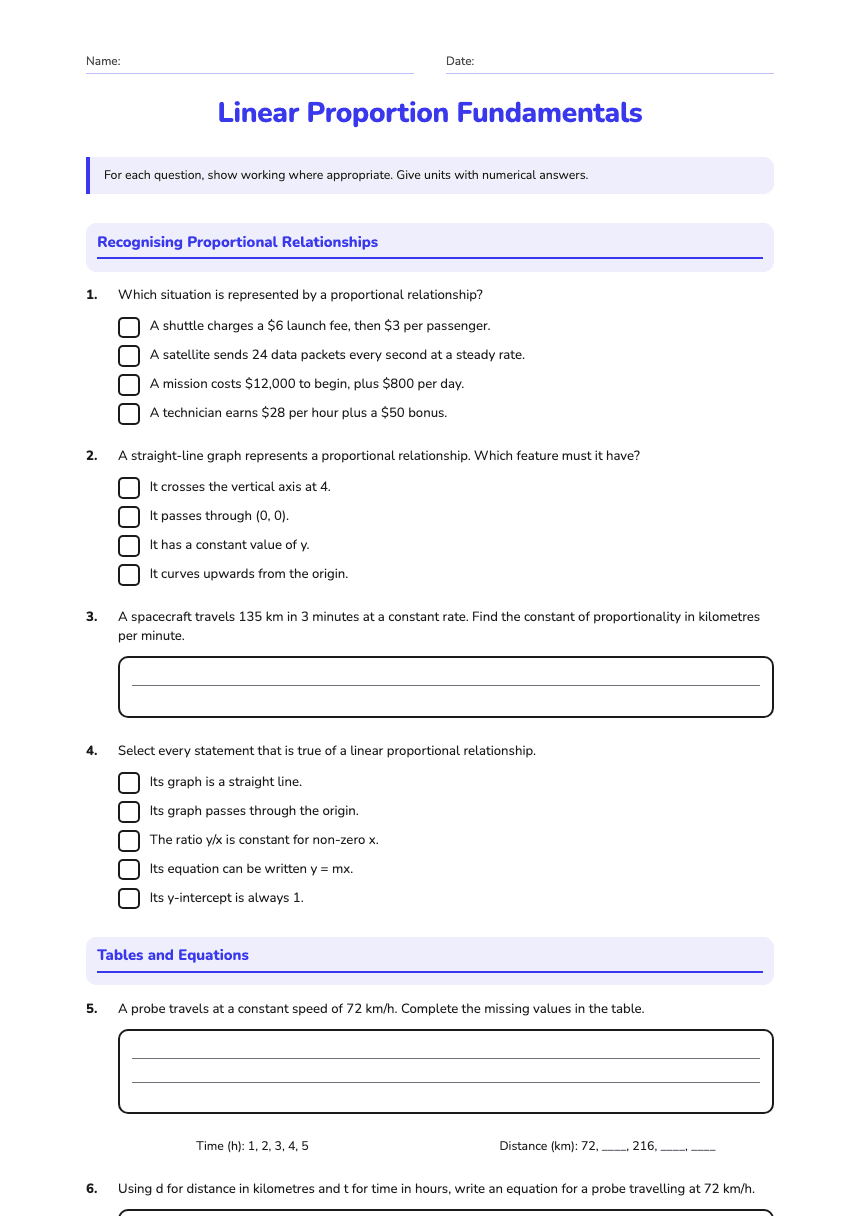 Linear Proportion Fundamentals worksheet preview