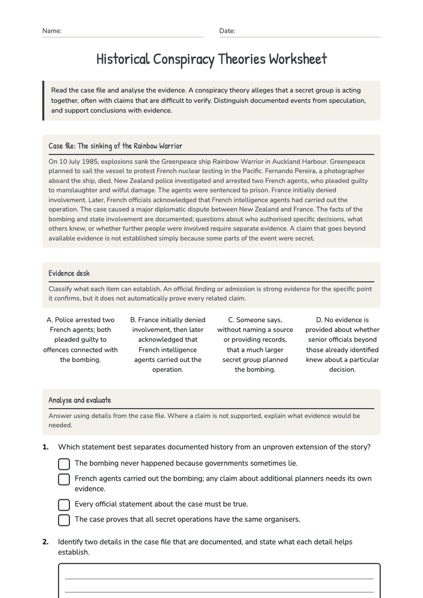 Historical Conspiracy Theories Worksheet