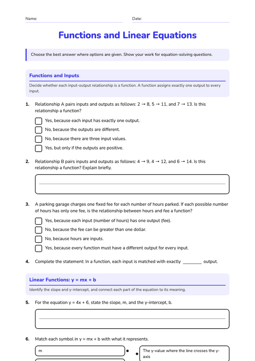 Functions and Linear Equations