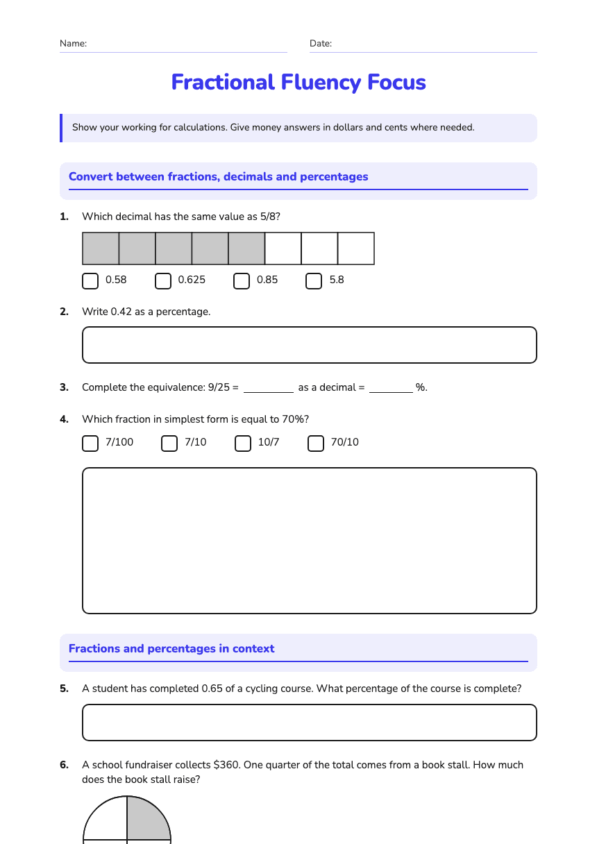 Fractional Fluency Focus worksheet preview