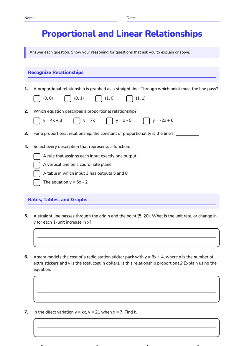 Proportional and Linear Relationships