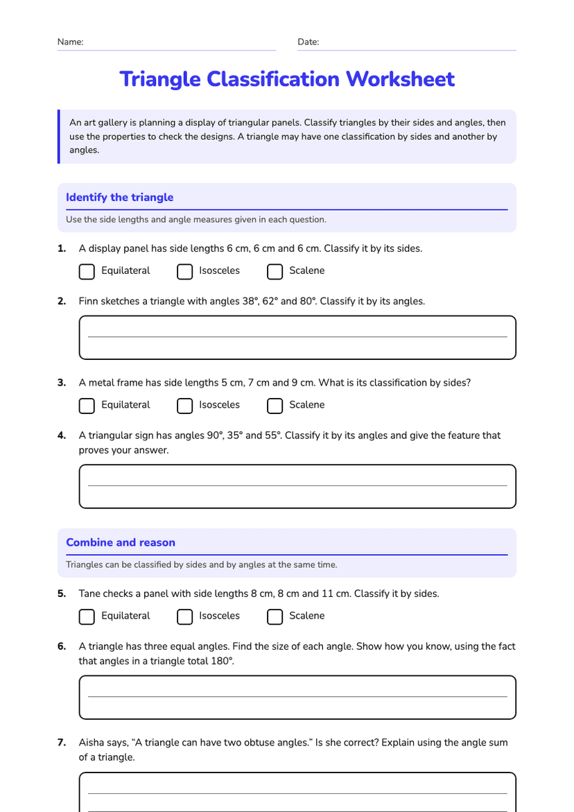 Triangle Classification Worksheet